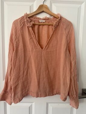 Linen blend Peach Gauze V-Neck Blouse by Massob XS